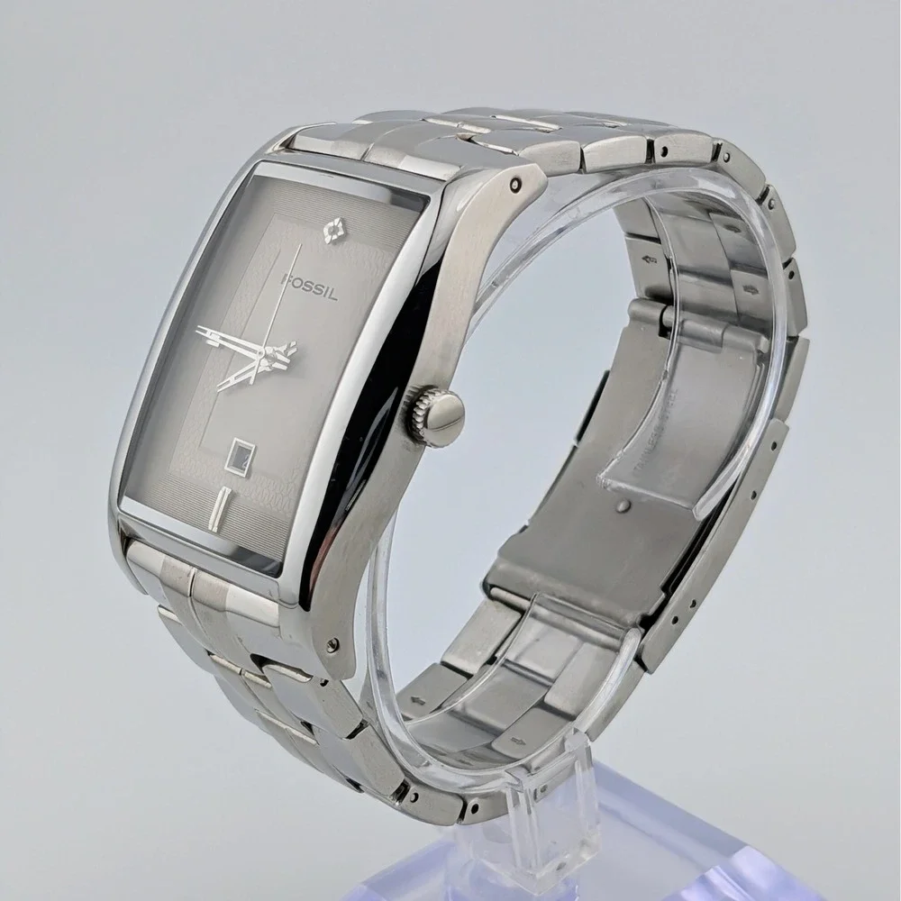 Fossil FS-4448 Men's Genuine Diamond Accent Y2K 2000s Rectangular Watch 38mm Box